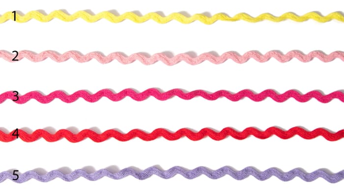Baumwolle Zackenlitze 6mm breit in lila rot pink rosa oder gelb