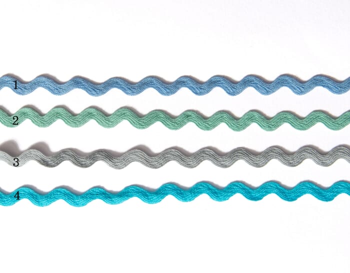 Baumwolle Zackenlitze 6mm breit in blau grün grau oder türkis
