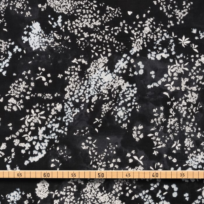 Baumwolle Batist feine Blumen in crem, silber auf schwarze