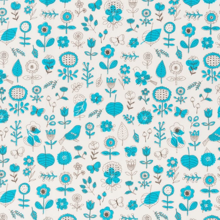 Baumwolle Popeline blaue Blumen auf weiß