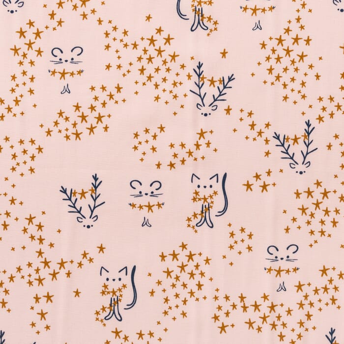 Baumwolle Popeline Katzen, Geweihe, Sterne auf rosa