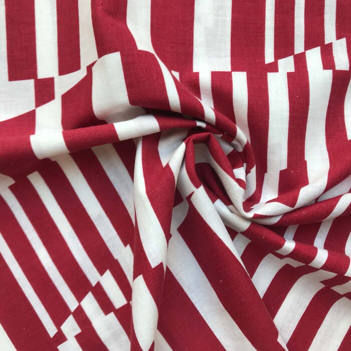 Leinen Baumwolle Popeline grafisches Muster in rot auf weiß
