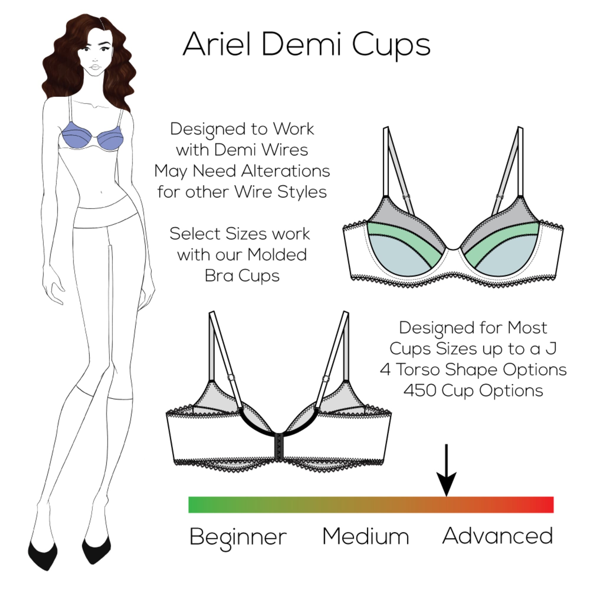 Bra Cup for demi wires Pdf Pattern