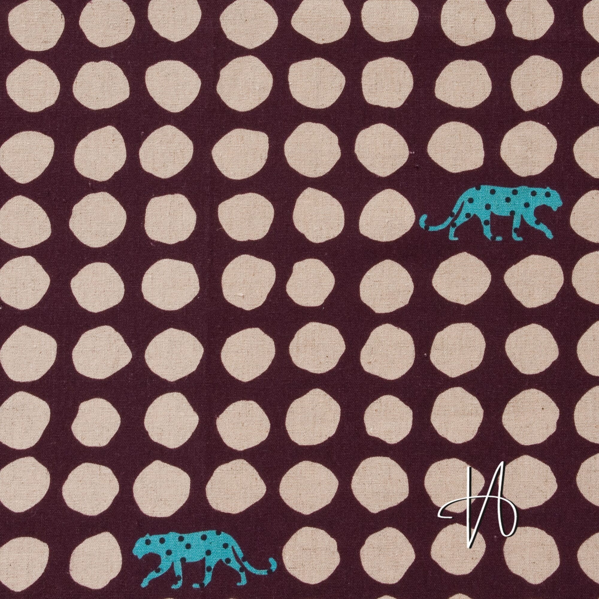 Baumwolle Leinen Canvas japanisch Leopard Punkte lila türkis