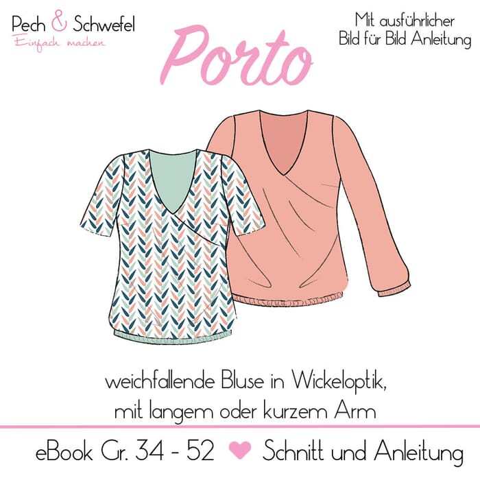 E-Book Bluse “Porto” Gr. 34 – 52 in Wickeloptik