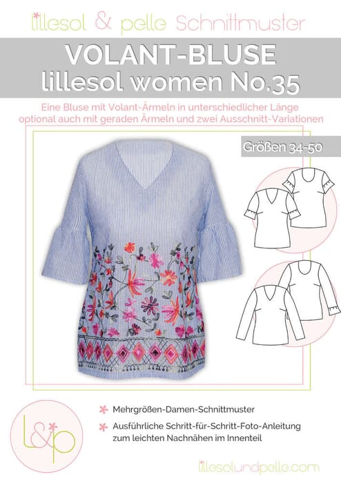 Papierschnittmuster lillesol women No.35 Volant-Bluse